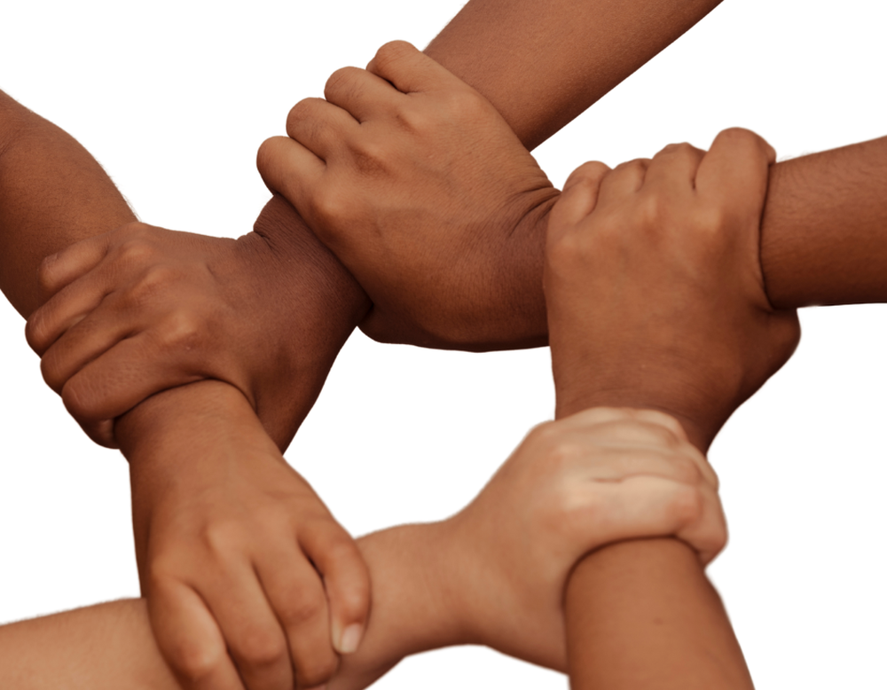 Hände in Verbundenheit – ein Symbol für Vielfalt, Solidarität und Zusammenarbeit.