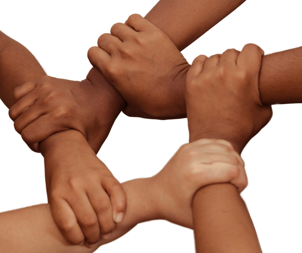 Hände in Verbundenheit – ein Symbol für Vielfalt, Solidarität und Zusammenarbeit.